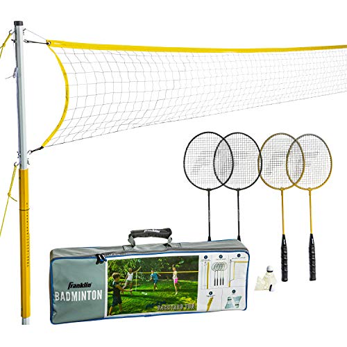 Franklin Sports Badminton Net Sets - Outdoor Backyard + Beach Badminton Net + Equipment Set - (4) Rackets + (2) Birdies + Portable Net Included - Adults + Kids Set