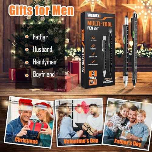WEARXI Mens Fathers Day Dad Gifts from Daughter Son, 9 in 1 Multitool Pen Gifts for Men, Mens Gift for Dad/Him/Husband, Birthday Gift for Men/Boyfriend, Cool Gadgets, Camping Accessories