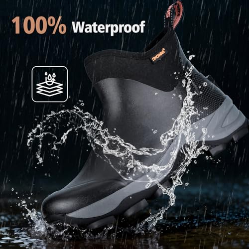 Showave Waterproof Rubber Boots for Men - Short Hunting Rain Shoes Black 10