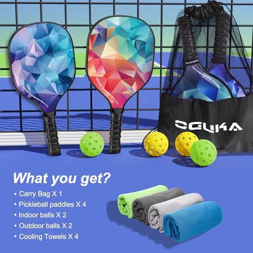 Red Pickleball Paddles Set of 4 with Balls Towels & Bag - Lightweight, Tournament-Ready