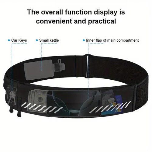 Slim Running Belt, Waist bag Workout for Phone Holder Fanny Pack for Men Women, Runner Pouch for Walking Cycling Camping Gym with 3 Pockets