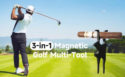 NEW3 in 1 Golf Multi-Tool – Portable Magnetic Holder for Golf Cart – Fits 25 to 40 Ring Gauge, Metal Magnetic Golf Cart Holder with Clamp, Can Opener,Metal Divot Repair Tool and Ball Marker