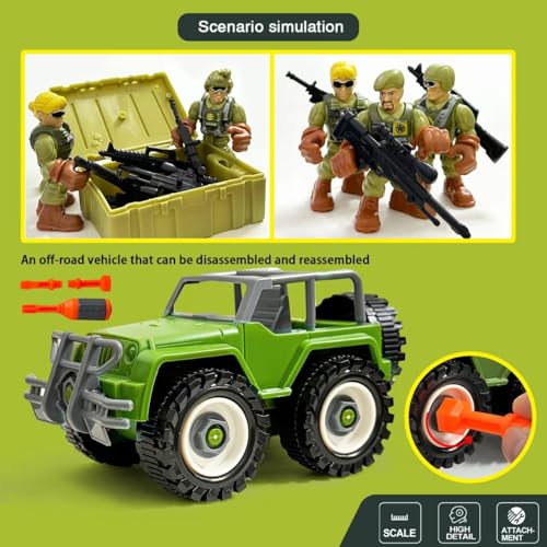 Green Army Men Soldiers Toy Set with Car and Weapons - 16 Pieces