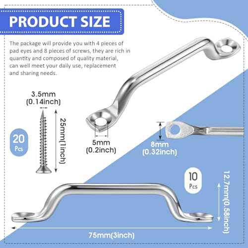 Stainless Steel Footman Loop with Flat Head Tapping Screws Bimini Top Strap Footman Loop for Kayak, Boat