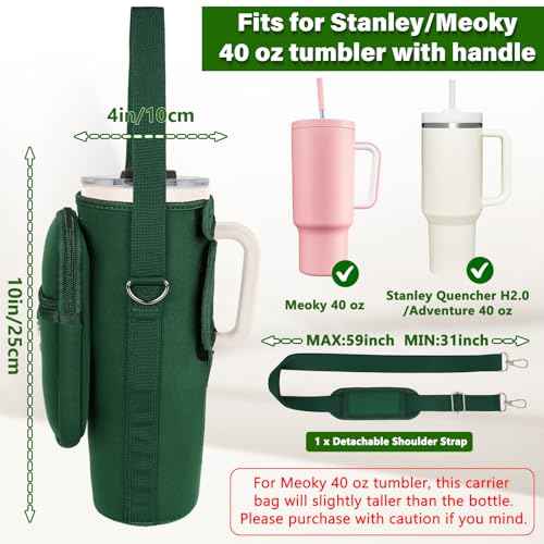 Water Bottle Carrier Bag with Phone Pocket Compatible with Stanley/Meoky 40 oz Tumbler with Handle,Water Bottle Holder Pouch with Adjustable Strap Compatible with Stanley Cup Accessories