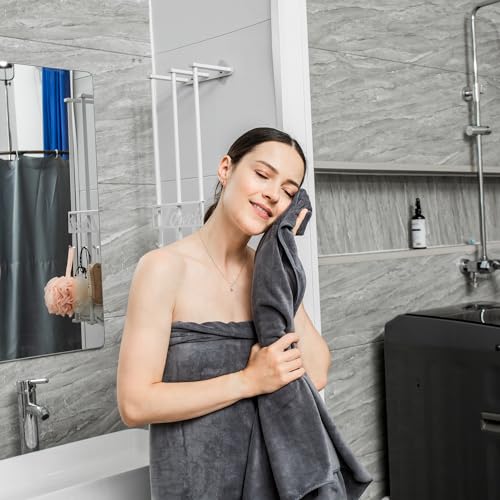 Microfiber Bath Towels Set - White, 30x60 Inches, 6 Pack with Hanging Loops