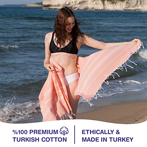 Oversized Turkish Beach Towel Set of 6 - Burgundy, Red, Fuchsia, Pink, Salmon, Orange 38"x71" Lightweight Sand-Free Quick Dry Cotton Pool Towels