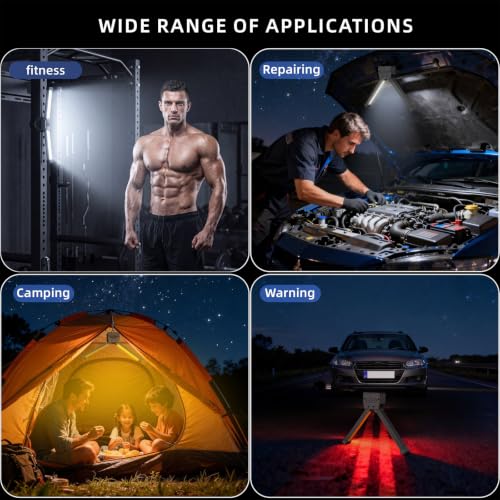 Black Portable Magnetic Work Light with 180° Swivel & Power Bank - Gym & Camping Lighting