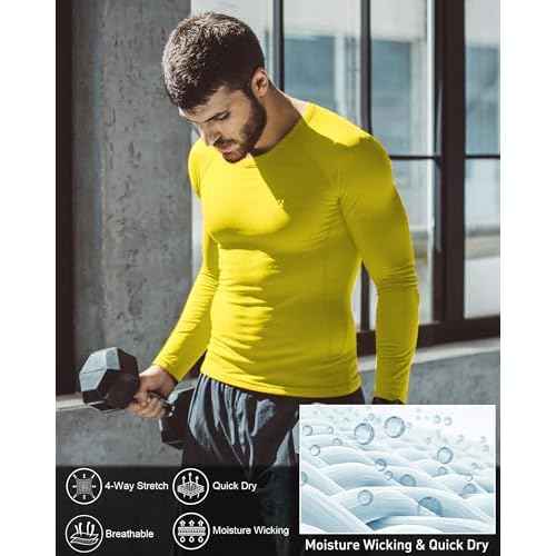 Roadbox Mens Compression Shirt, Cool Dry Long Sleeve Workout Shirts, Running Athletic Football Gym Base Layer Tops UPF 50+