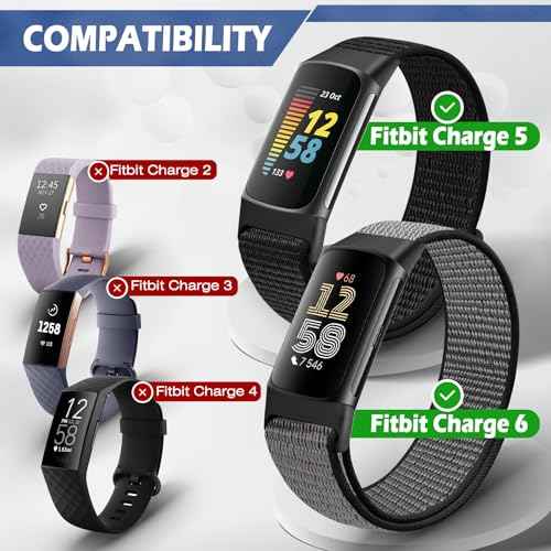 Sport Loop Nylon Watch Bands Compatible with Fitbit Charge 6/5, Adjustable Breathable Replacement Soft Nylon Loop Wristband for Women/Men