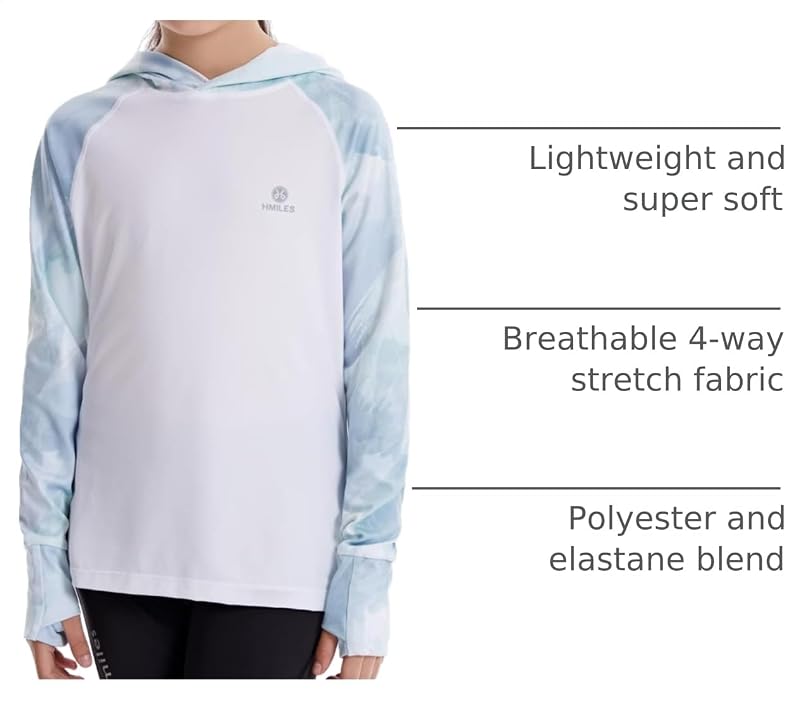 Girls UPF50+ Lightweight Hoodie Long Sleeve Tee with Thumb Holes White 11-12 Years