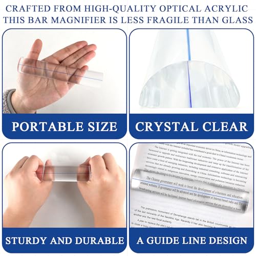 Magnifying Ruler Set for Reading & Crafts - 6 Inch Blue Guide Line Magnifiers