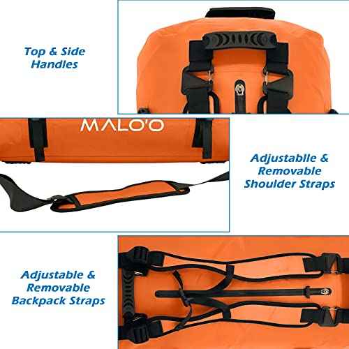 Malo'o Airtight Waterproof Adventure Duffle - Ideal for Kayaking, Camping, Beach, Fishing, Boating, Hiking - Water-Tight Zipper