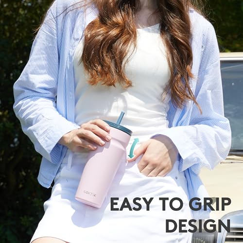 Insulated Travel Tumbler 24oz with Lid & Straw - Almond Birch, Double Wall Stainless Steel