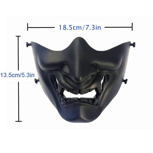 Tactical Half Face Masks, Evil Demon Hannya Kabuki Samurai Oni Masks Airsoft Protective Masks for Cs War Game Halloween Party (Black)