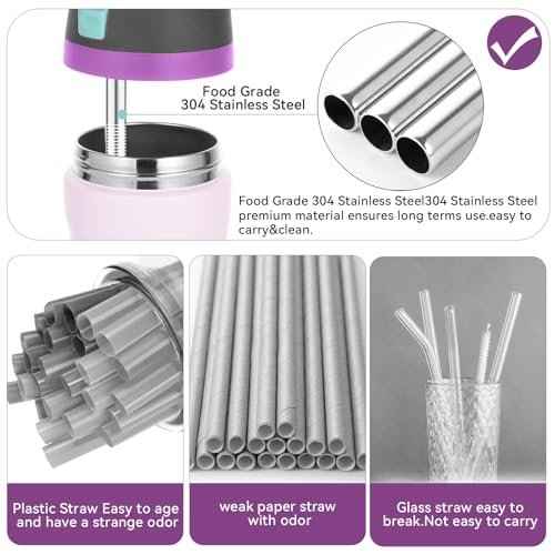 12PCS Replacement Straws Compatible with Owala 24oz/32oz with 2 Cleaning Brushes 6 Reusable Stainless Steel Straw 2 Water Bottle Seal Ring 2 Replacement Stopper for Owala Freesip (Grey)