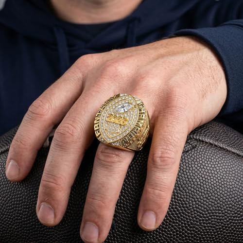 Gold Fantasy Football Championship Ring - 2026 League Winner Trophy with Gift Box (026-Gold / 11-D20.22MM-C65MM)