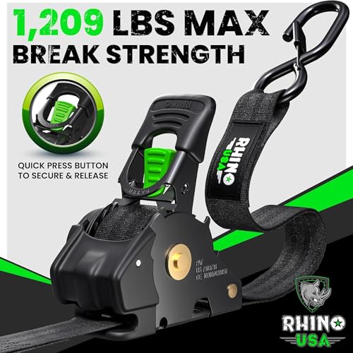 Rhino USA Retractable Ratchet Straps 2 Pack - 1in x 10ft, 1,209lb, Black