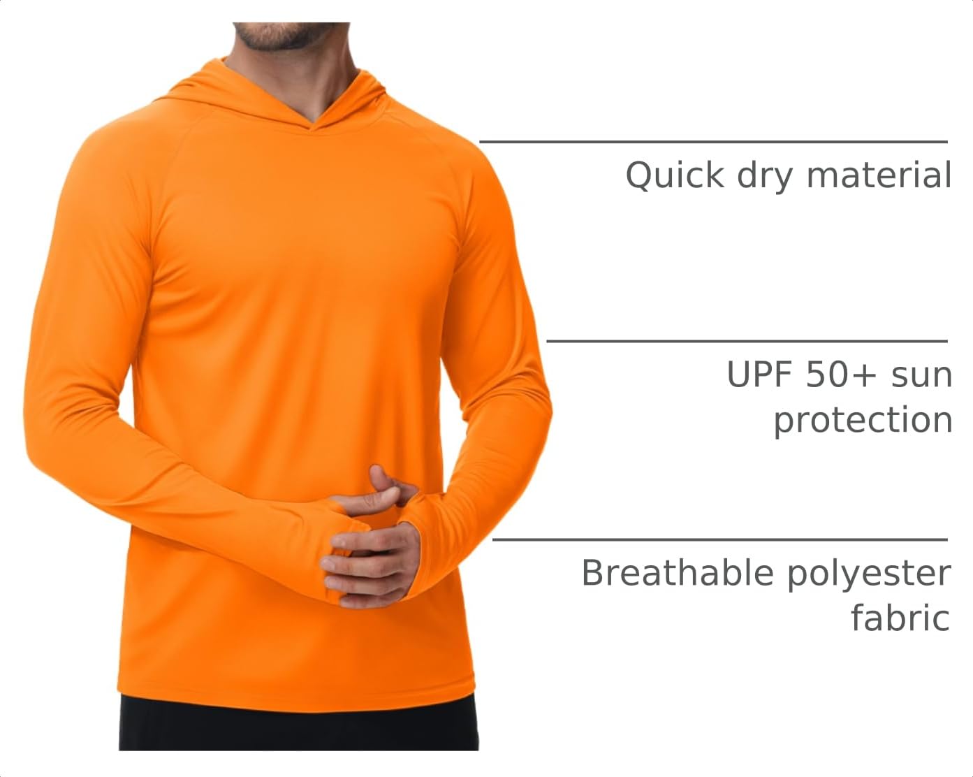 TACVASEN Long Sleeve Shirts for Men Lightweight Hoodie Men Dry Fit Active Hooded Shirts Sun Protection Hoodies SPF Tee Orange L