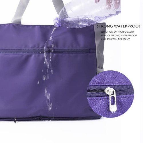 FATOLXX Pilates Yoga Tote Bag - Waterproof Hot Yoga Mat Holder Carrier for Women Fits Your All Stuff with Wet Pocket and Bottle Holder-Purple/Grey
