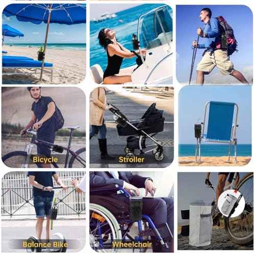 Cup Holder for Bike,Scooter and Wheelchair,Water Bottle Holder for Walker,Golf Cart and Beach,Universal Drink Holder Accessories with Net Pocket and Cord Lock (1 Piece,Black)
