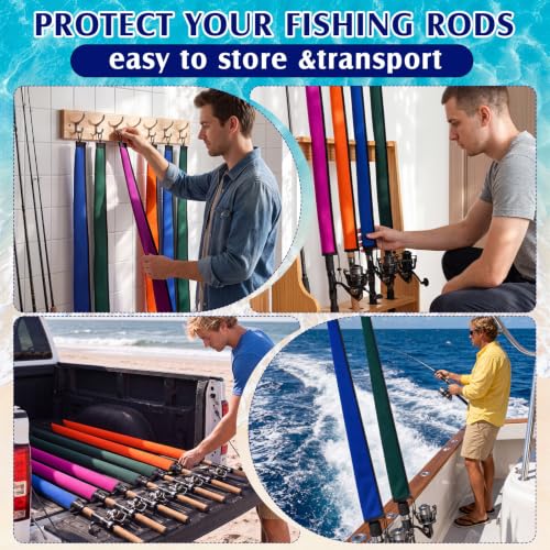 Neoprene Fishing Rod Sleeves 8 Pack - 58 Inch, Solid Color, Protective Pole Covers