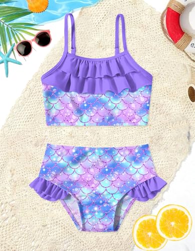 Little Girls Mermaid Bikini Set Ruffle Bathing Suit Purple 5-6 Years - Mermaid Scale