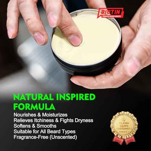 Biotin Beard Balm for Men ? Unscented, Fast-Absorbing Beard Softener & Growth Balm with Castor, Shea & Jojoba ? Conditions, Styles & Thickens Coarse or Patchy Facial Hair ? Idea Gift for Him ? 2 OZ
