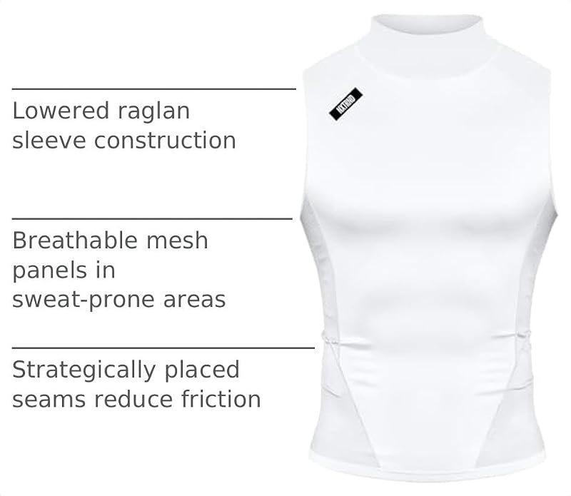 Nxtrnd Men's Turtleneck Compression Tank Top - Sleeveless Mock Neck, White, Medium