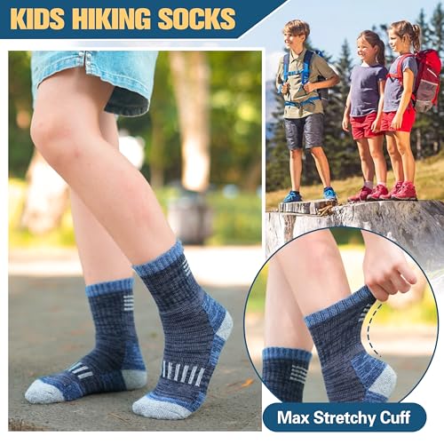 Kids Merino Wool Hiking Socks - Assorted Stripes, 6 Pairs, Toddler & Youth Thermal Warmth
