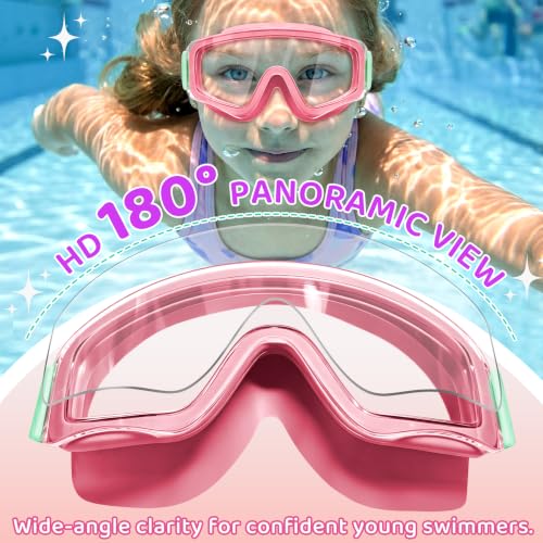 Kids Swim Goggles 2 Pack - Pink & Dark Pink Wide View, Anti-Fog & UV Protection