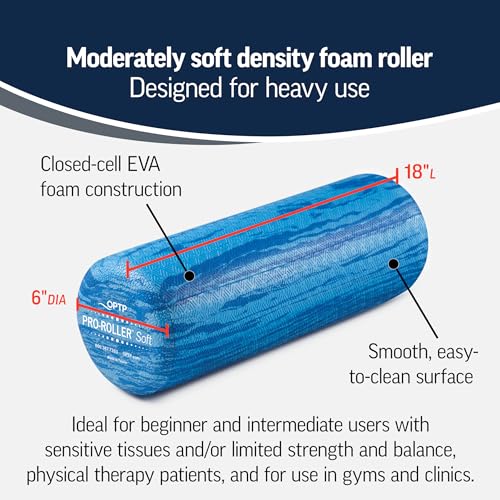 OPTP PRO-Roller Soft Density Foam Roller ? Low Density Soft Foam Roller for Physical Therapy, Pilates, Yoga Foam Roll Exercises, and Muscle Recovery - Blue 18" x 6"