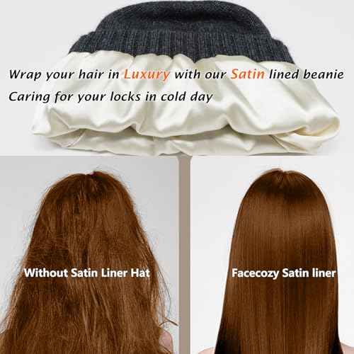 Cashmere Blend Satin Lined Beanie Hat Wool Winter Hats for Women Men Cuffed Hat Silk Lining Slouchy Beanie Women Knit Hat