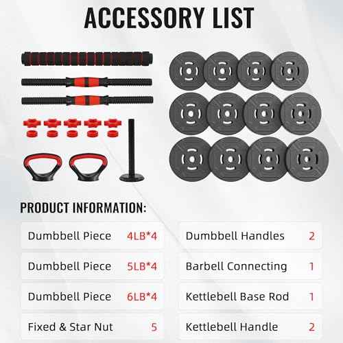 Fitvids Multi-Functional Portable Changeable Dumbbell and Barbell Kettlebell Set with Adjustable Weights, 40LBS or 60LBS Sets, 2-in-1 or 4-in1, Multiple Sizes