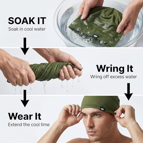 Longlong 2 Pack Summer Cooling Beanies - Breathable Skull Caps for Big Heads, Black & Army Green