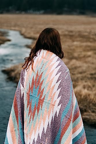 Pastel Aztec Navajo Style Blanket Handwoven Mexican Diamond Throw