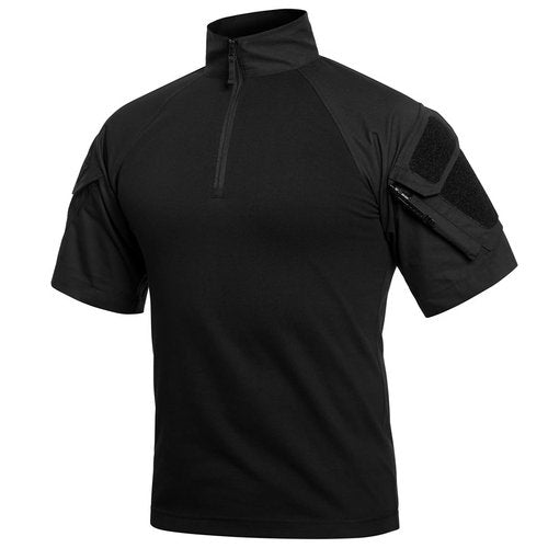 Vzteek Men's Combat Tactical Shirt Military-Airsoft-Paintball-Camping Gear Army Security Clothes with 2 Pockets(BK T-Shirt/2 Pockets,L)