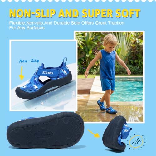 Kids Water Shoes Toddler Little Kids Quick-Dry Sandals with Toe Cap - Royal Blue Shark