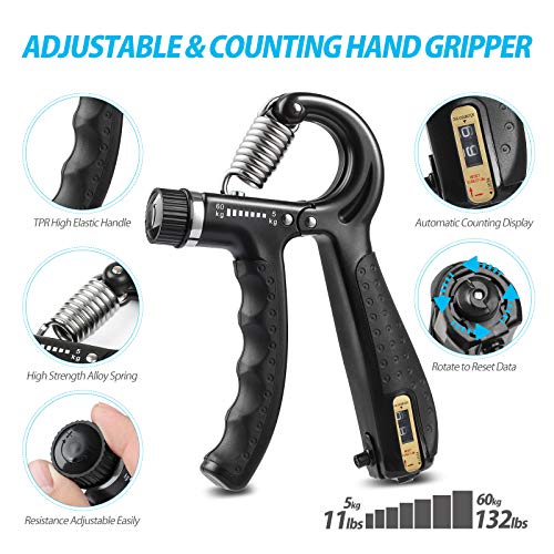 NIYIKOW Black Grip Strength Trainer Kit with Counter 5 Pack - Hand & Finger Exercisers