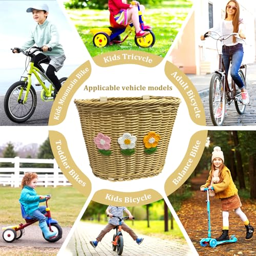 Bike Basket Front Mount Small Plastic Wicker Bicycle Basket Blue Faux Rattan Beige