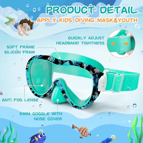 Kids Swim Goggles with Nose Cover - Green Rider, 180° Panoramic, Anti-Fog & Leak-Resistant, UV Protection, Comfort Strap for Boys & Girls 3-15