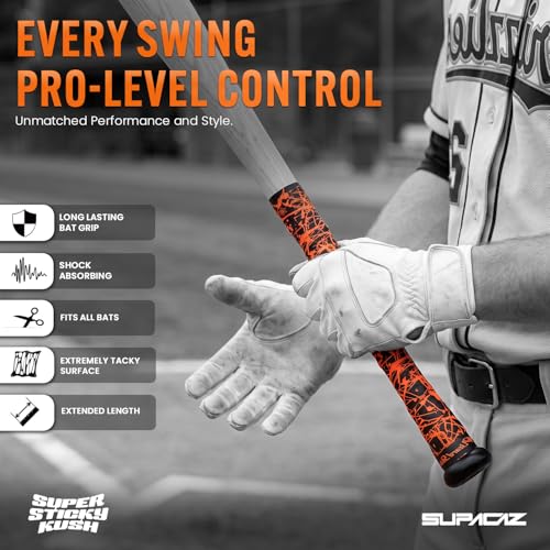 Supacaz Super Sticky Kush Baseball Bat Tape - Splat - Neon Orange - 0.5mm