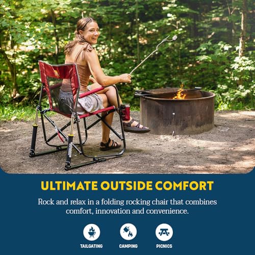 GCI OUTDOOR Freestyle Rocker Camping Chair | Portable Folding Rocking Chair with Solid, Durable Armrests, Drink Holder & Comfortable Backrest ? Cinnamon