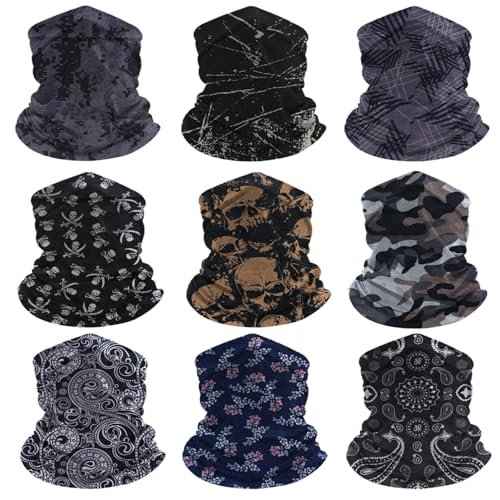 9-Pack Balaclava Face Mask for Men & Women - UV Protection Neck Gaiter, Multi-Use Cycling Mask & Breathable Headband