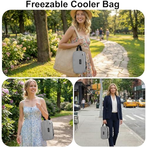 Gray Small Insulated Lunch Bag with Built-In Freezable Gel Pack - 10x4x5 Inch