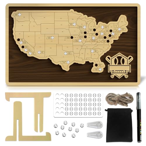 Baseball Stadium Map Tracker with Pins - Wooden Wall Art & Travel Checklist