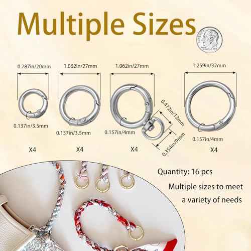 Round Carabiner Circle Clips Rings with Quick Release Key Ring Keychain Clips for Accessory & Keychain (16Silver)