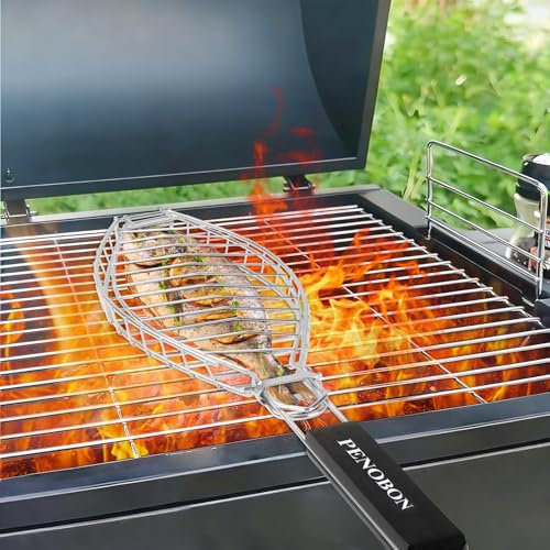 Fish Grill Basket for Whole Fish Seafood Vegetables - Non-Stick Stainless Steel
