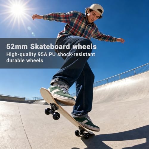 Black 52mm 95A Skateboard Wheels and Bearings Set - Complete 4Pcs