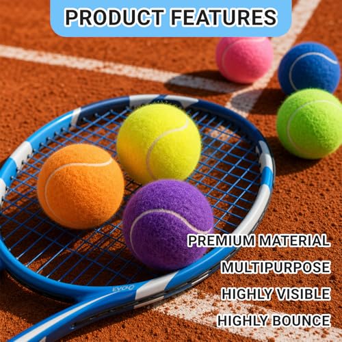 Tennis Balls 6 Pack for Practice & Dog Play - High Elasticity, Multi-Color